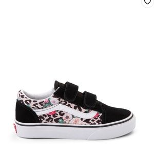 Girls Vans Velcro Sneaker Black Floral/ Leopard Size 11